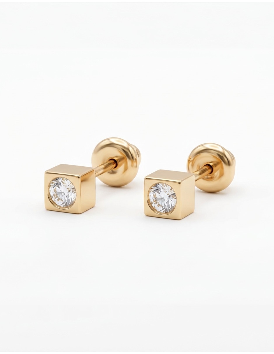 Broqueles de cubo Generica de oro laminado 18 K con acabado Brillante