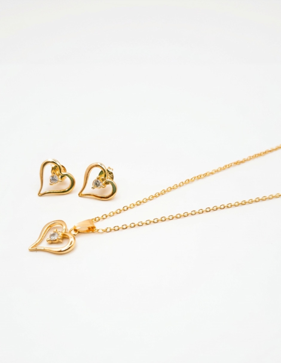 Set de collar y aretes oro laminado de oro 18 k zirconia