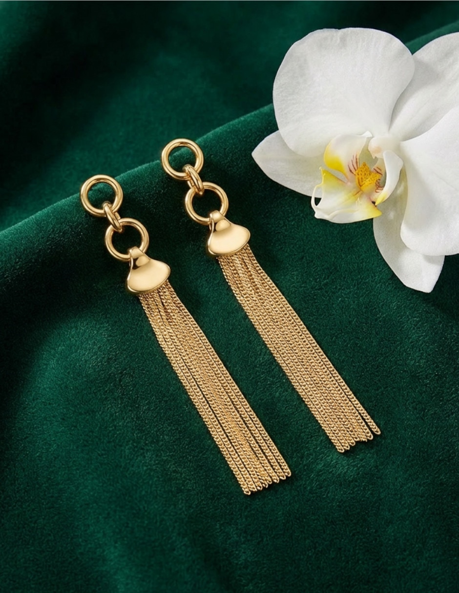 Aretes largos de oror laminado 18 K 3