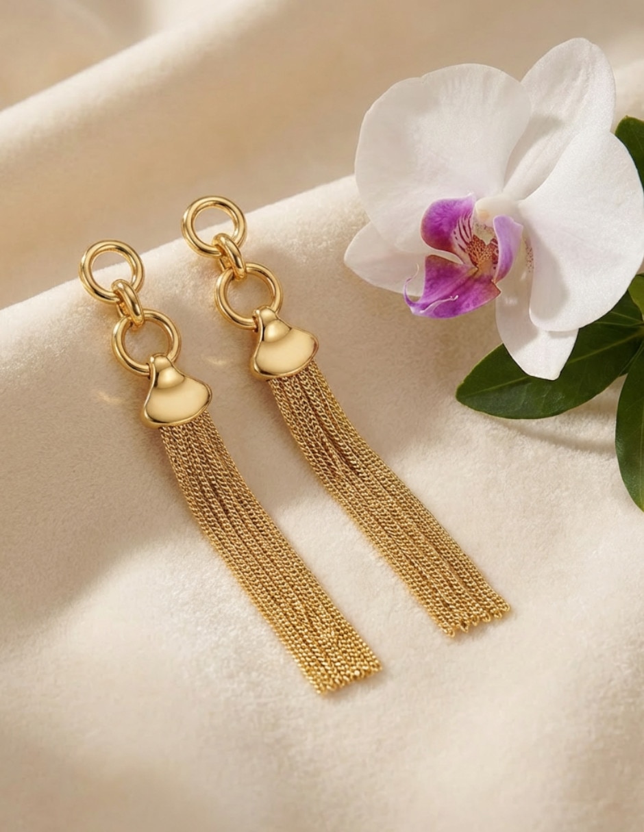 Aretes largos de oror laminado 18 K 2