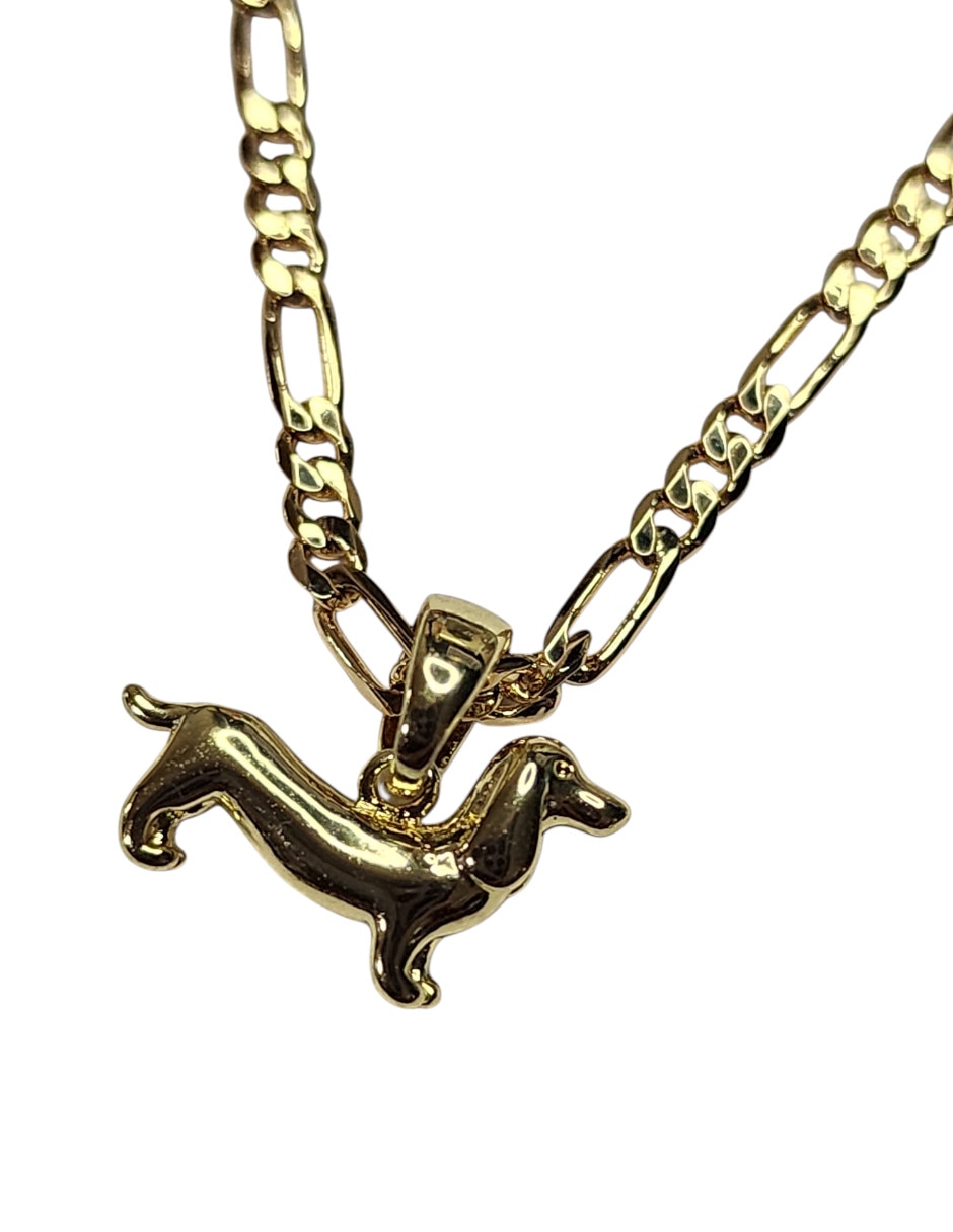 Collar con dije de perro Salchicha de oro laminado 14 K Collar con dije de perro Salchicha de oro laminado 14 K