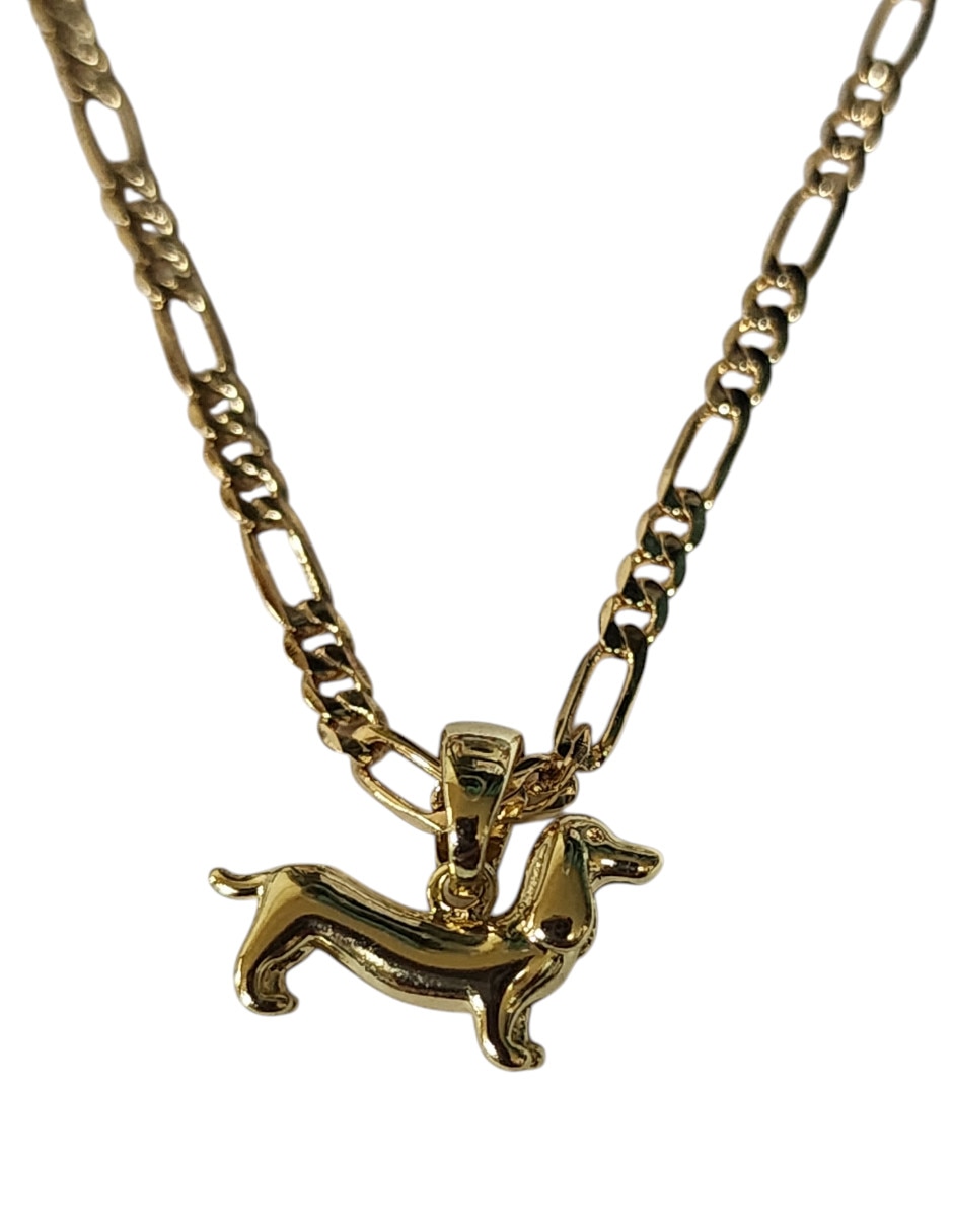 Collar con dije de perro Salchicha de oro laminado 14 K 1