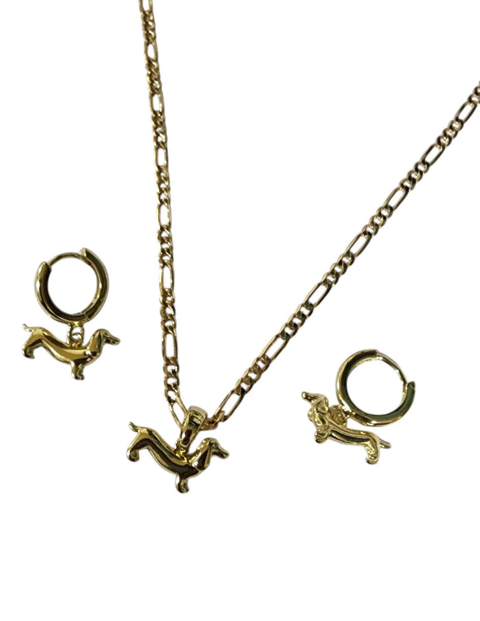 Aretes y collar de perro de Oro laminado 14 k 6