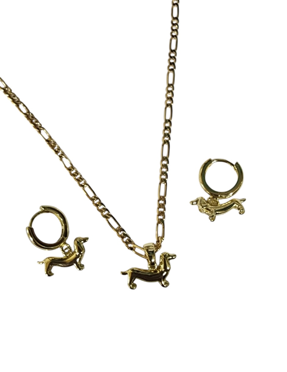 Aretes y collar de perro de Oro laminado 14 k 3