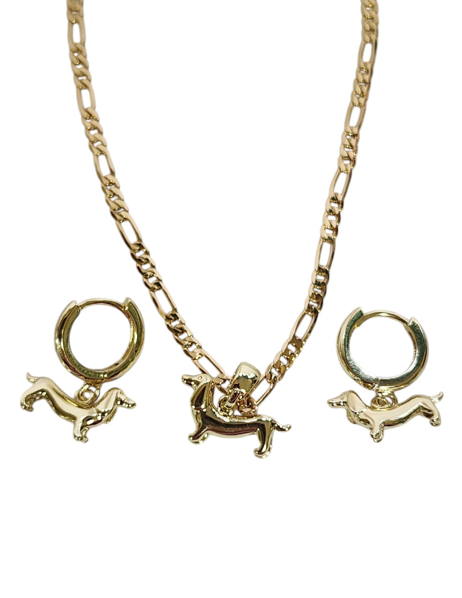 Aretes y collar de perro de Oro laminado 14 k 10