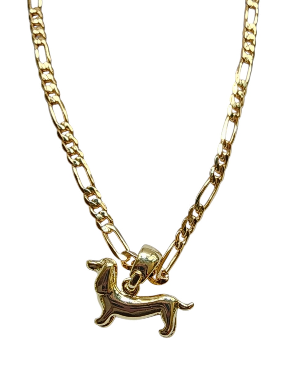 Aretes y collar de perro de Oro laminado 14 k
