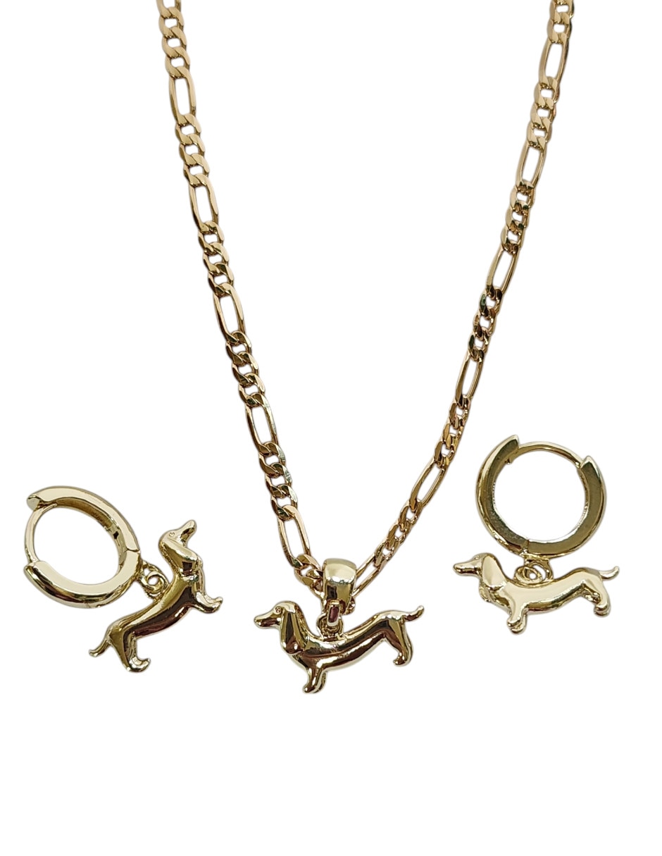 Aretes y collar de perro de Oro laminado 14 k 7