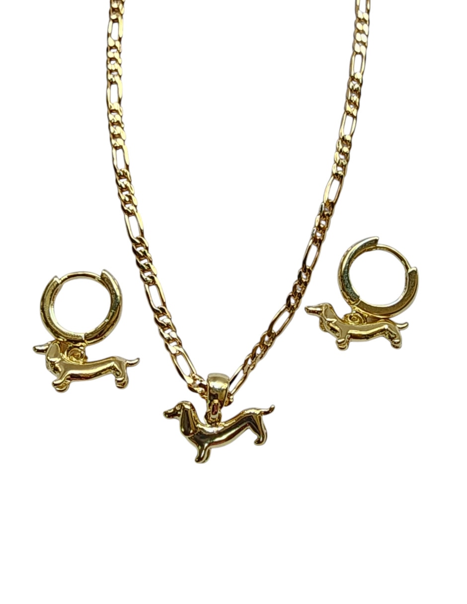 Aretes y collar de perro de Oro laminado 14 k 4