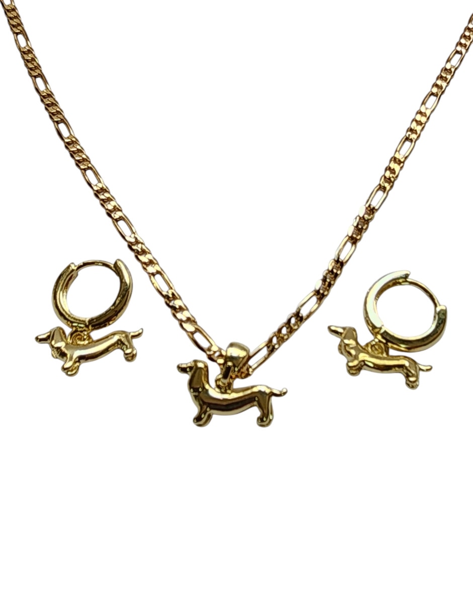 Aretes y collar de perro de Oro laminado 14 k 8