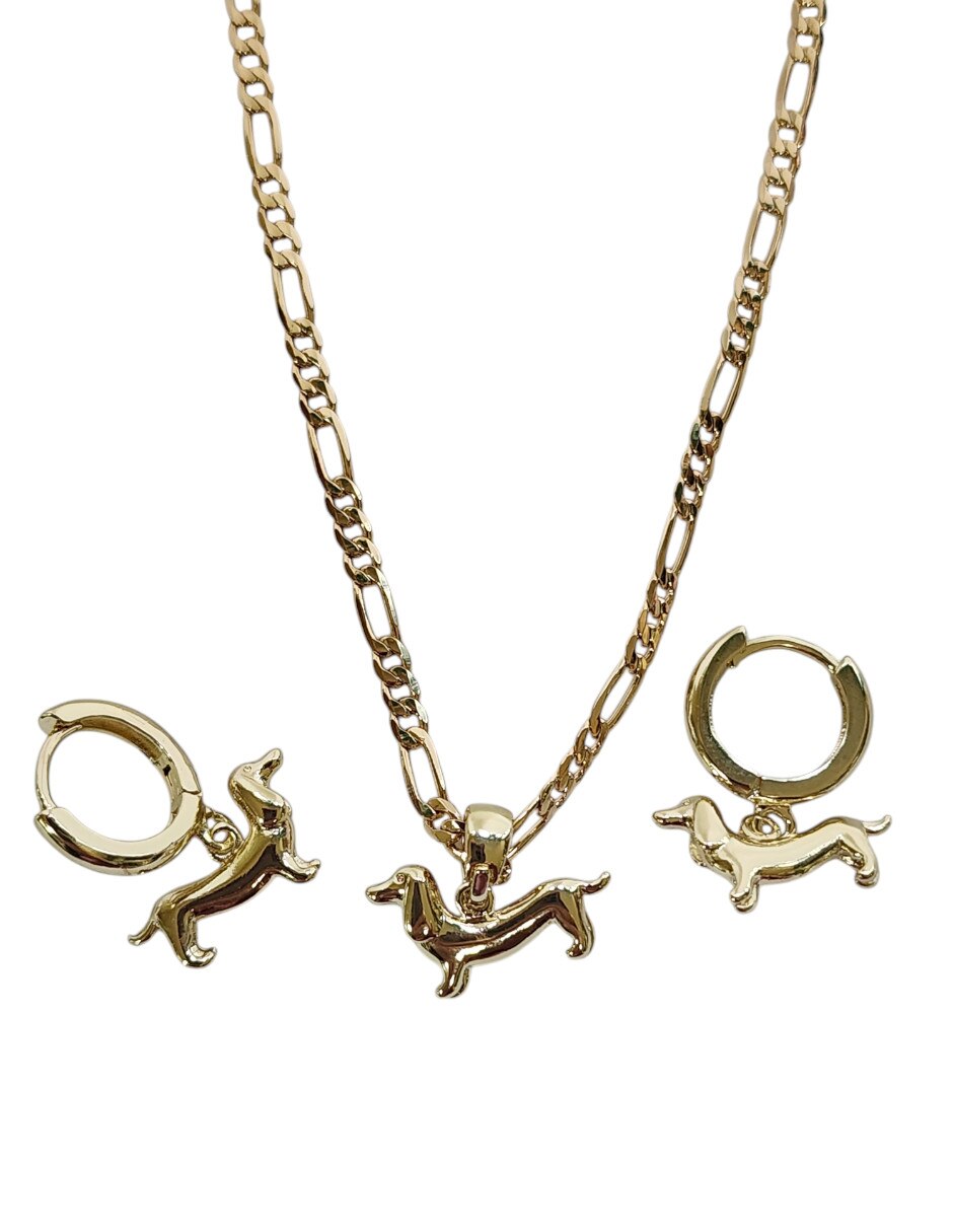 Aretes y collar de perro de Oro laminado 14 k 6