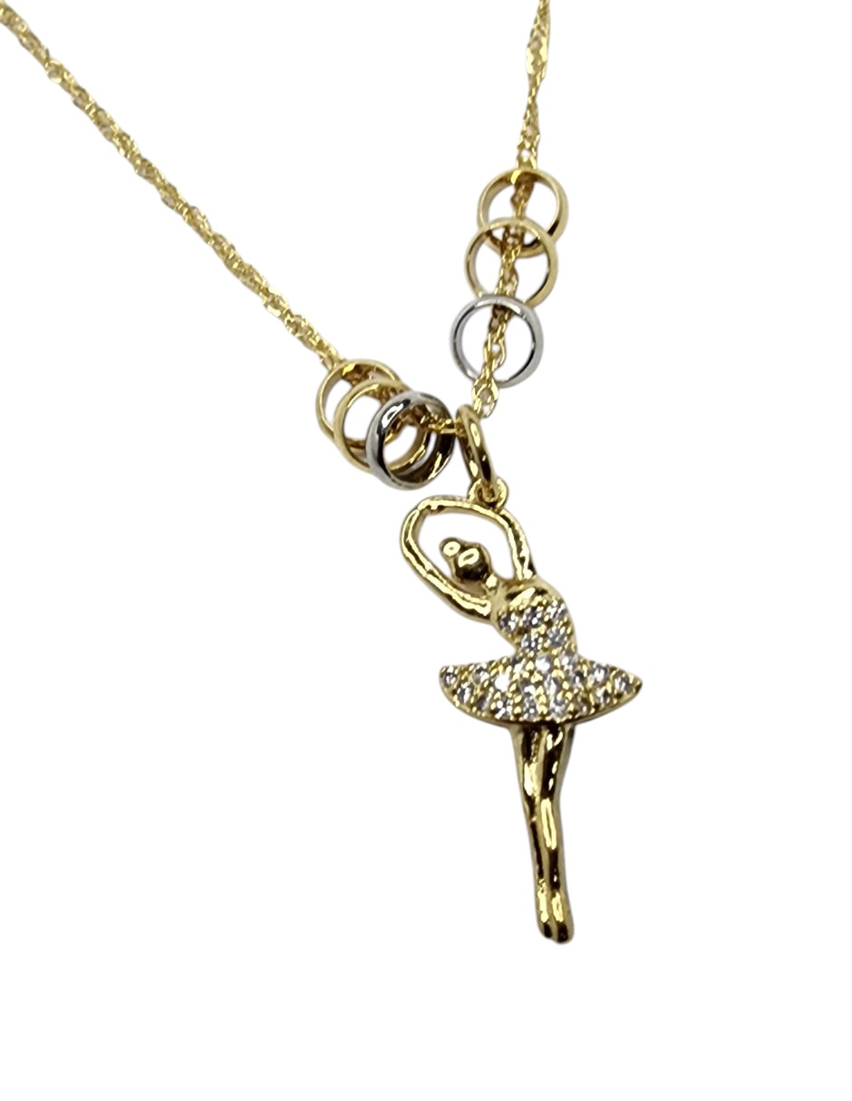 Collar con dije de niña Limerence By Claudia Herrera Ballet de oro laminado 14 K