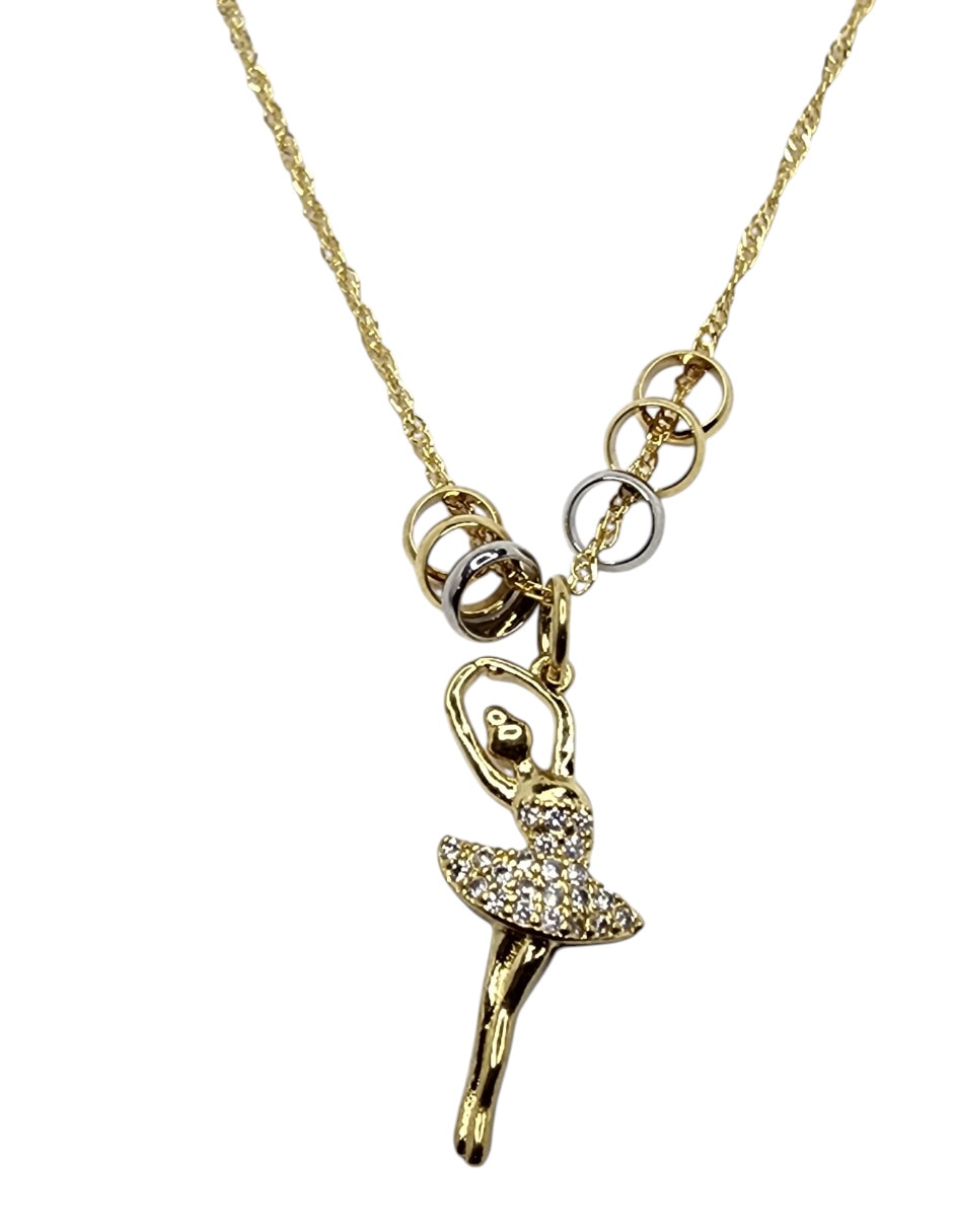 Collar con dije de niña Limerence By Claudia Herrera Ballet de oro laminado 14 K