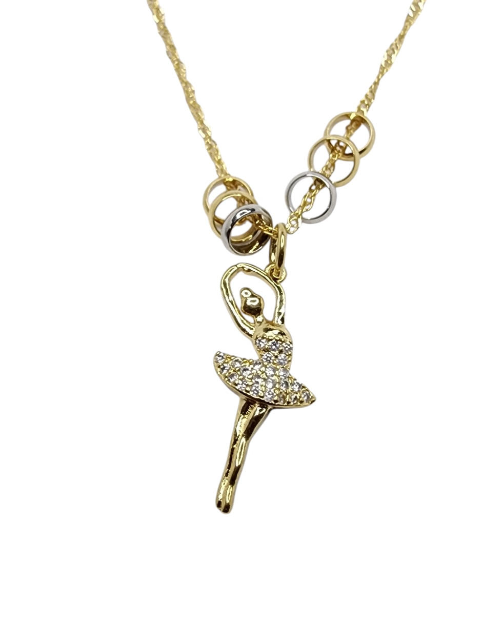 Collar con dije de niña Limerence By Claudia Herrera Ballet de oro laminado 14 K