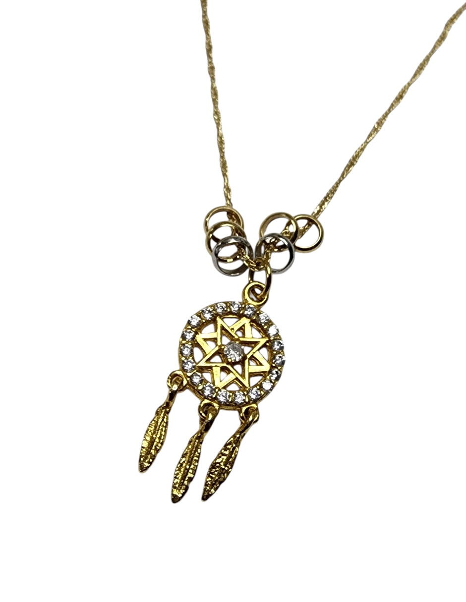 Collar con dije Atrapasueños Limerence by Claudia Herrera Armonia de Oro laminado 14 K