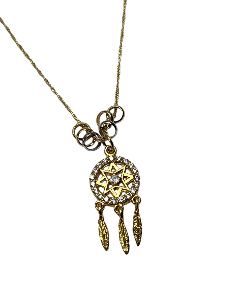 Collar con dije Atrapasueños Limerence by Claudia Herrera Armonia de Oro laminado 14 K