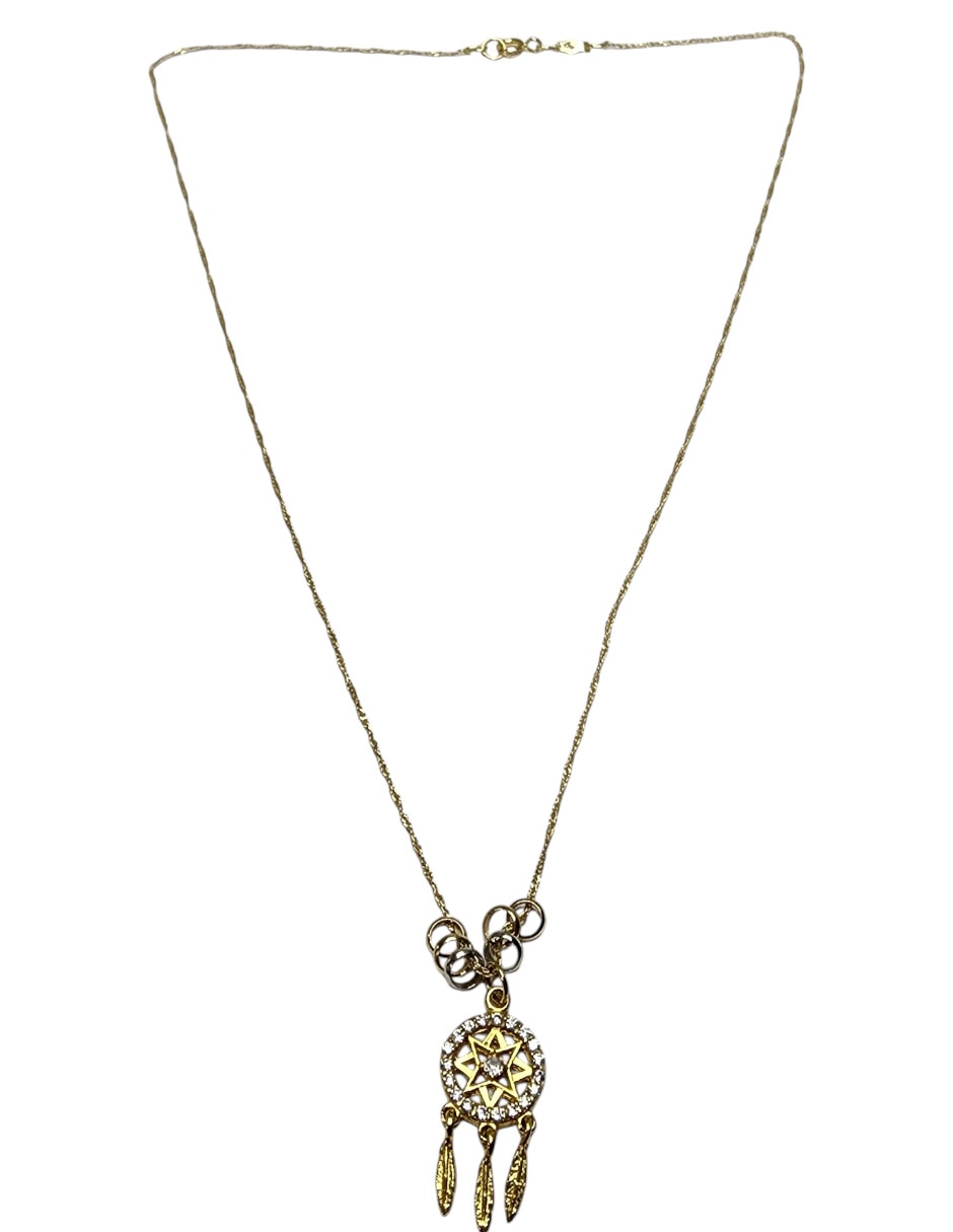 Collar con dije Atrapasueños Limerence by Claudia Herrera Armonia de Oro laminado 14 K