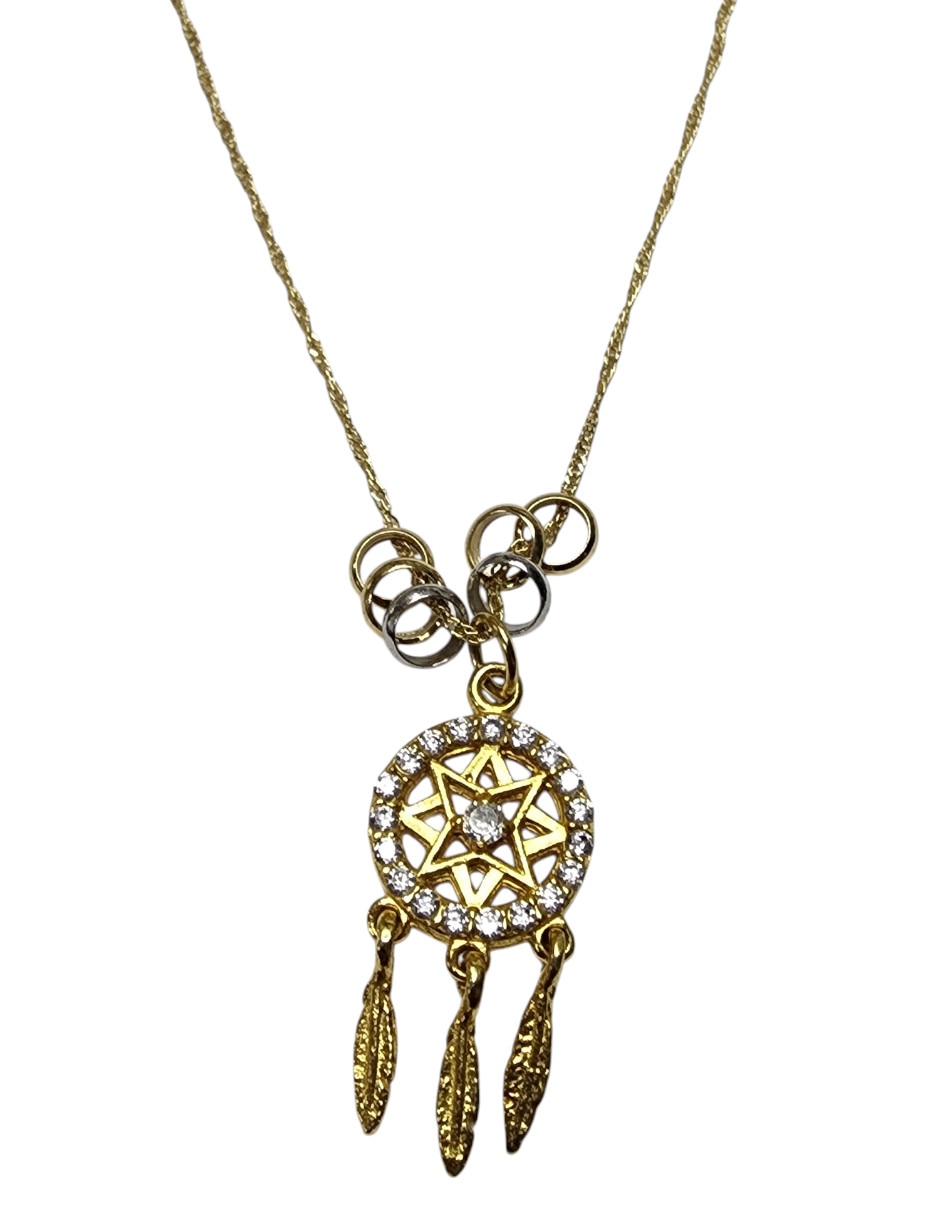 Collar con dije Atrapasueños Limerence by Claudia Herrera Armonia de Oro laminado 14 K