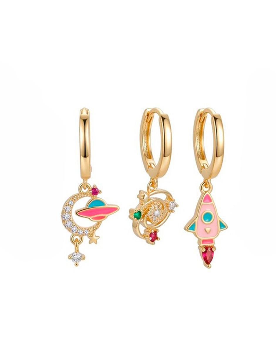 Set de aretes Nira de oro laminado 14 K con acabado brillante zirconia cúbica
