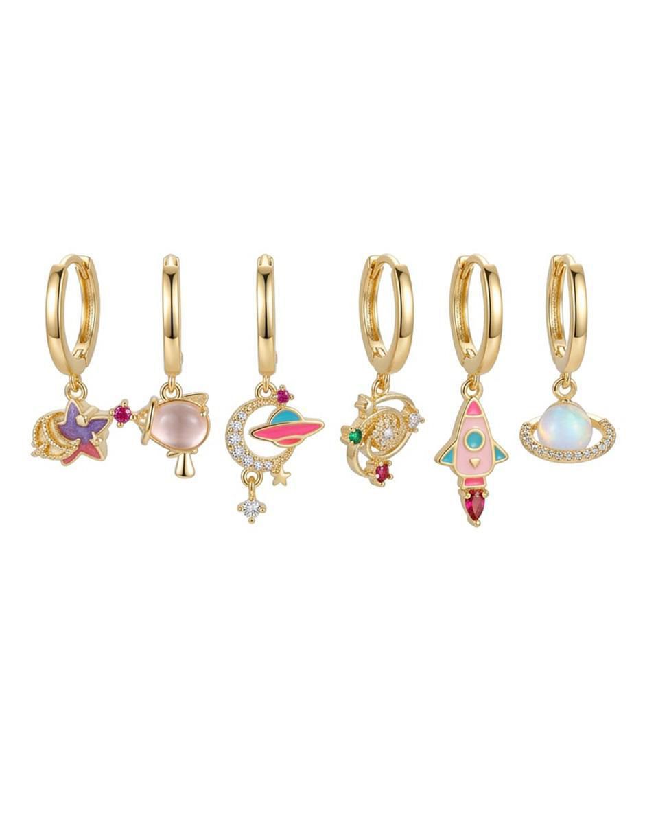Set de aretes de oro laminado 14 K con acabado brillante zirconia cúbica