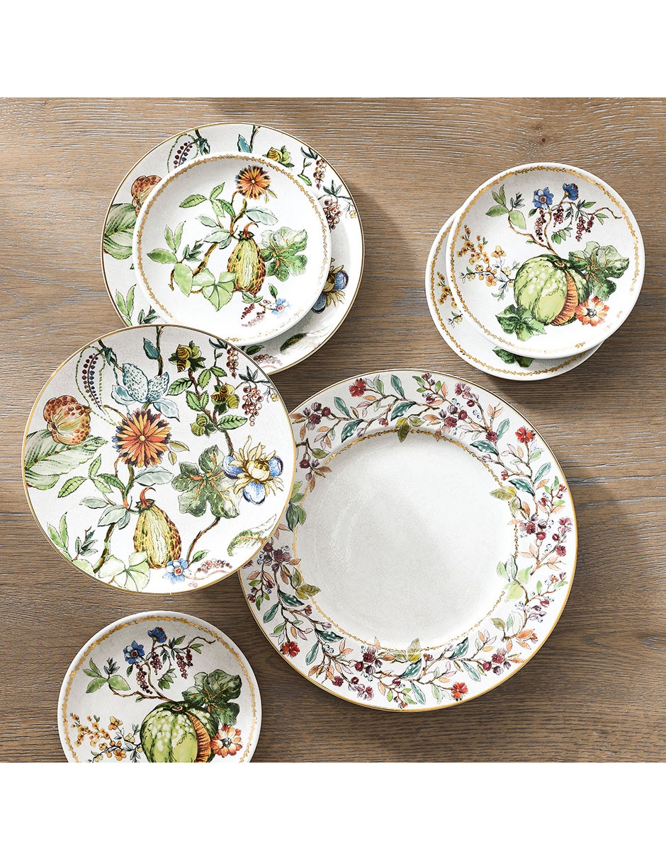 Set platos para aperitivos Wildwood Botanical de porcelana 4 piezas 3