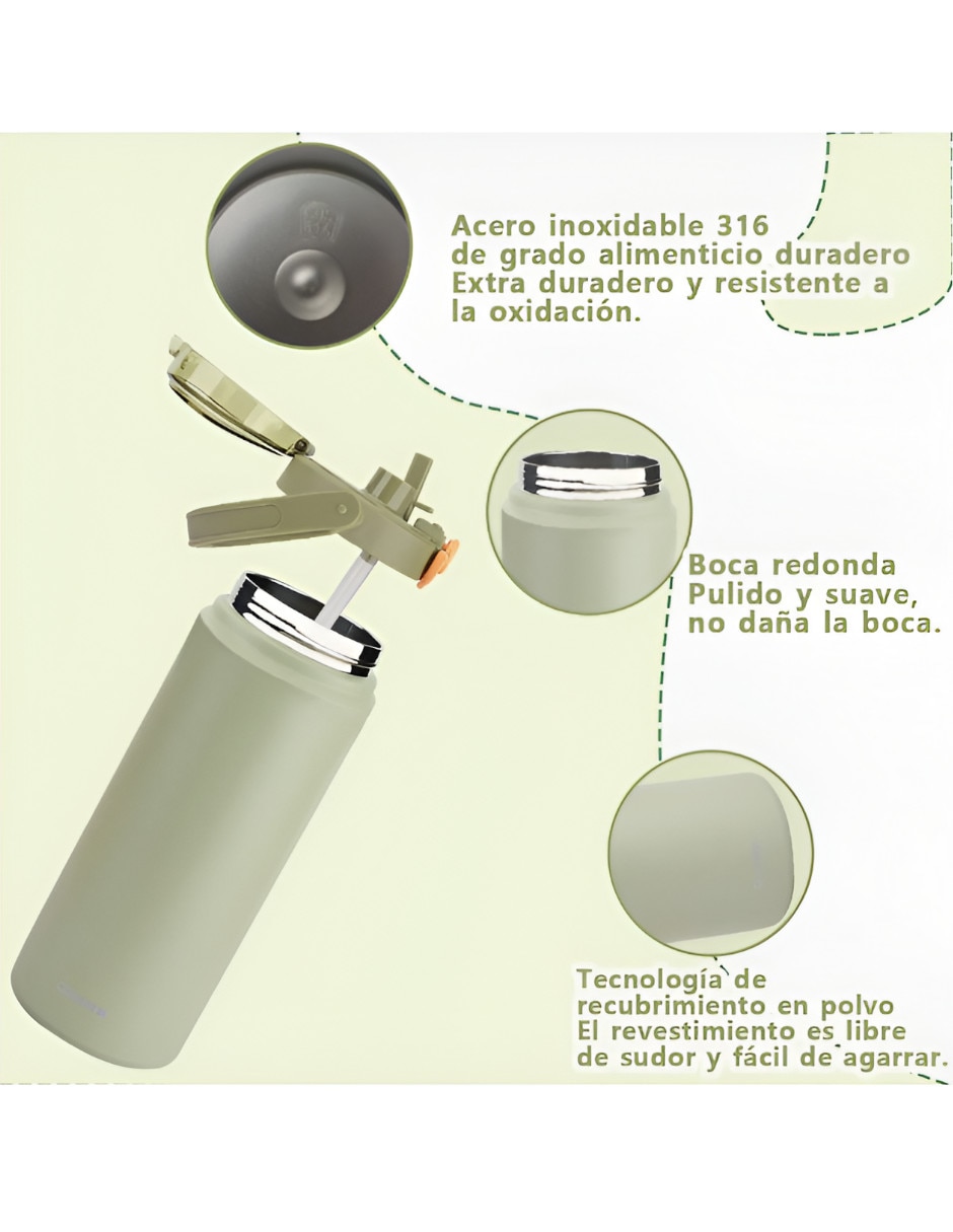 Botella con popote Xtellar de acero inoxidable con tapa rosca 1.2 L