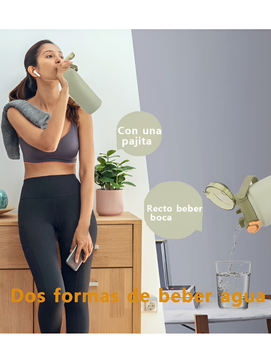 Botella con popote Xtellar de acero inoxidable con tapa rosca 1.2 L
