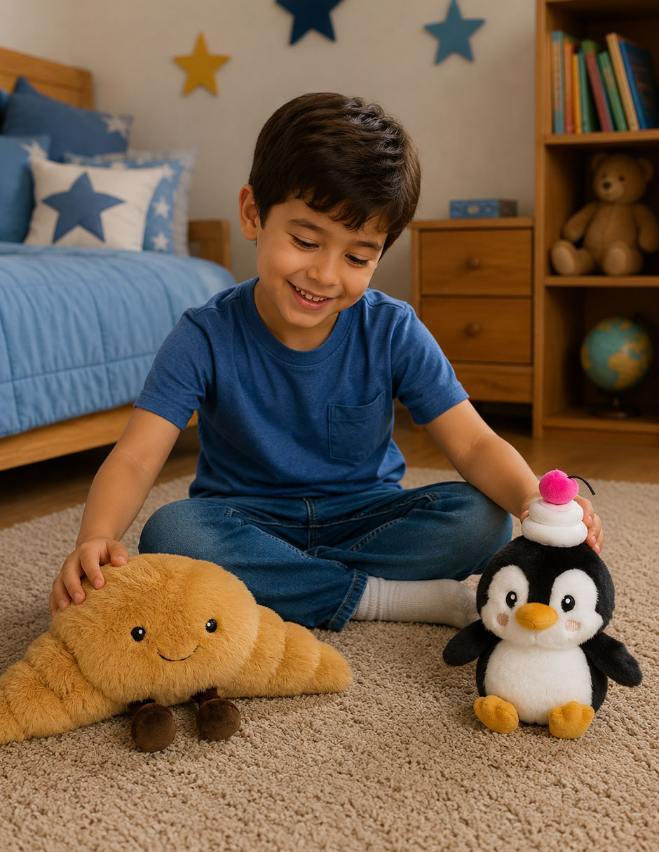 Set de peluches de pingüino y croissant 6