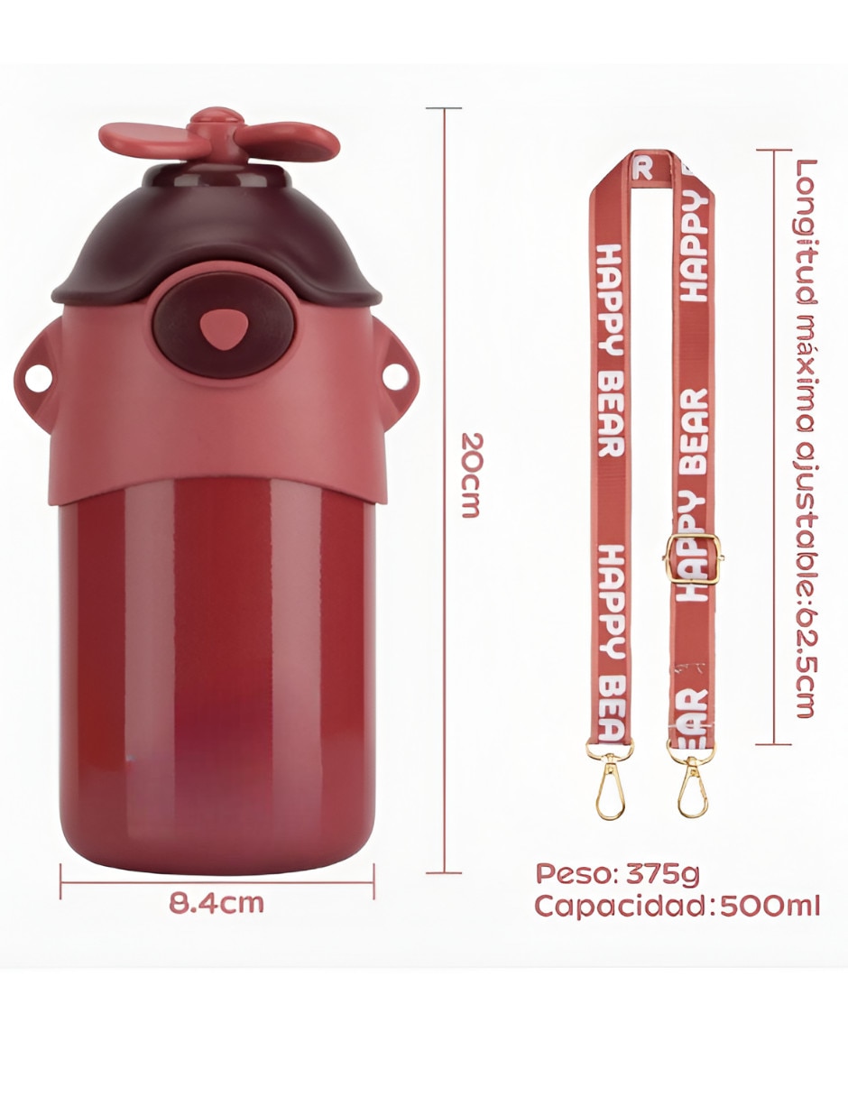 Botella con popote de acero inoxidable con tapa a presión 500 ml 4