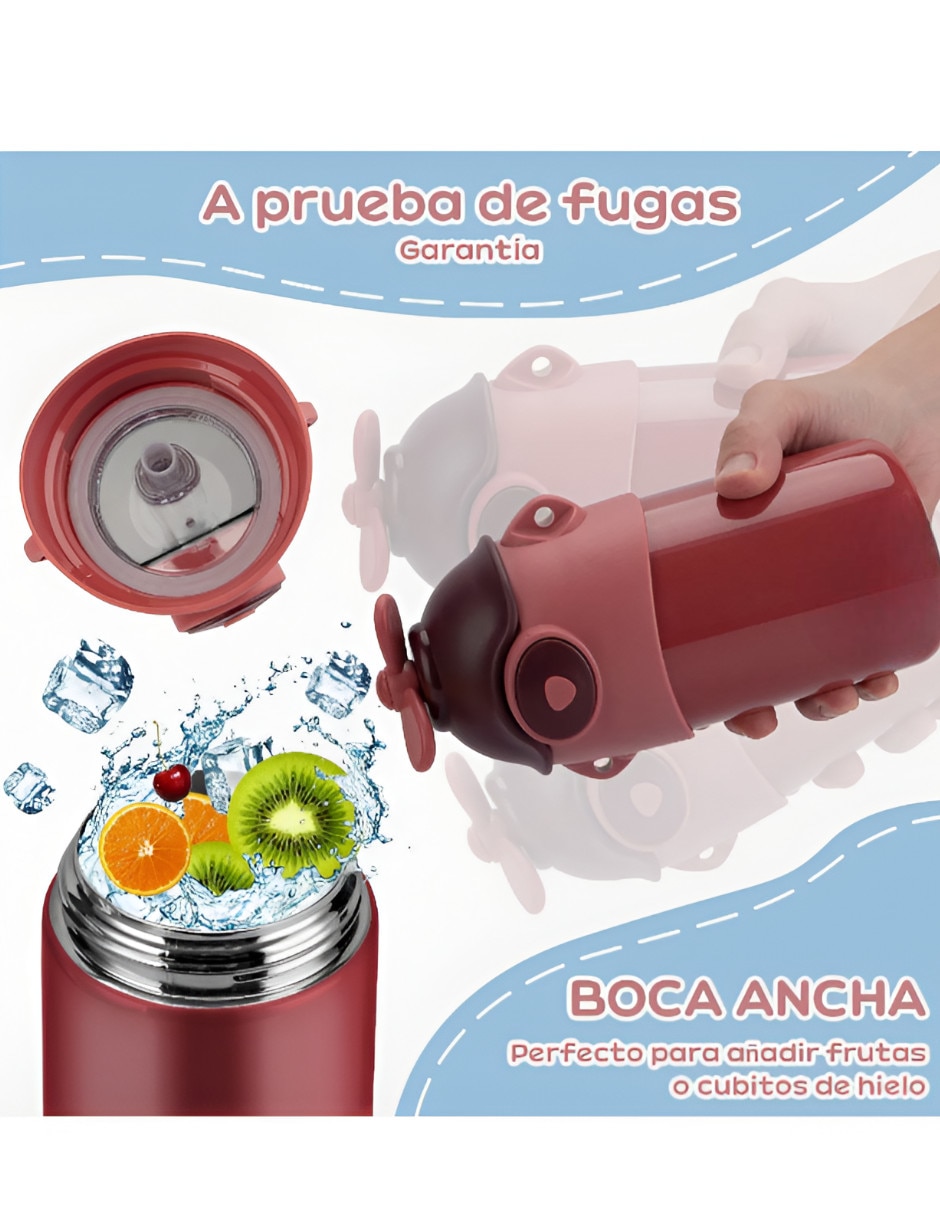 Botella con popote de acero inoxidable con tapa a presión 500 ml Botella con popote de acero inoxidable con tapa a presión 500 ml