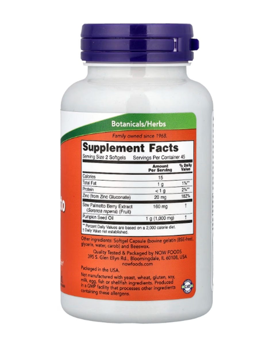 Extracto de Saw Palmetto Now con zinc de 90 cápsulas