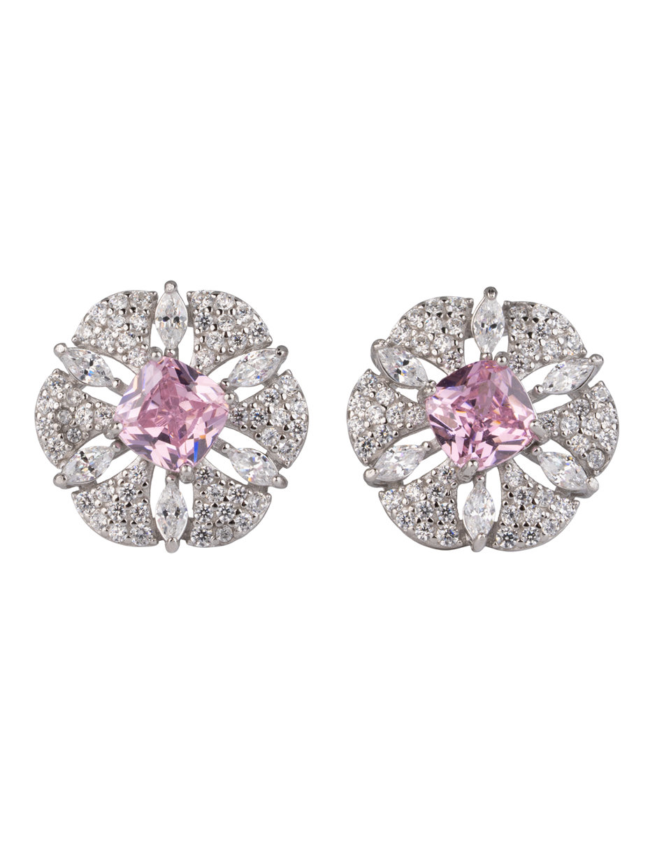 Arete de Flor Fiora RN03 de Plata P 925 con acabado plateado zirconia cúbica 3