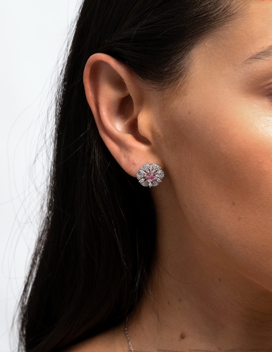 Arete de Flor Fiora RN03 de Plata P 925 con acabado plateado zirconia cúbica 4