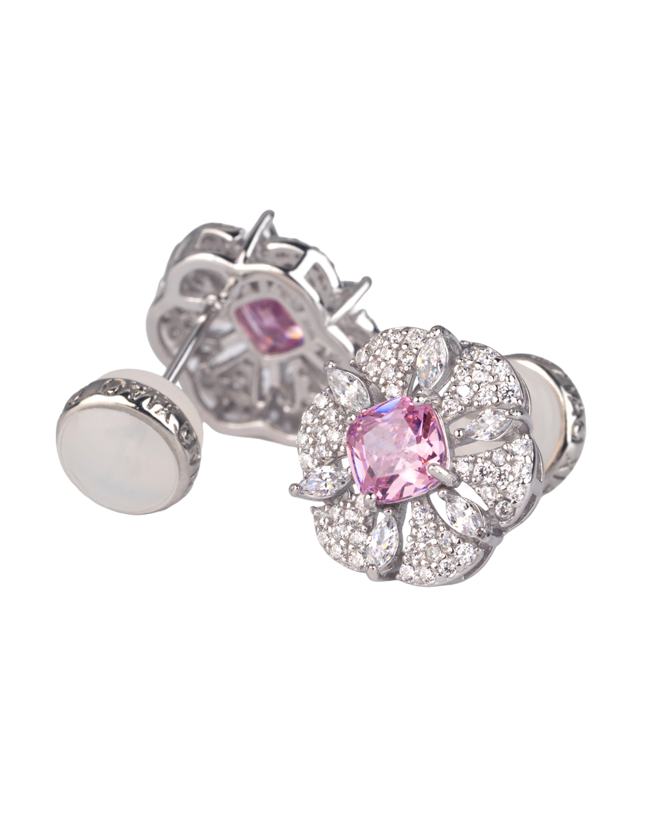 Arete de Flor Fiora RN03 de Plata P 925 con acabado plateado zirconia cúbica 2