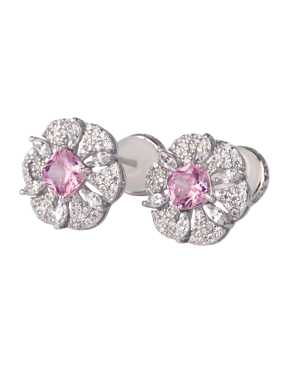 Arete de Flor Fiora RN03 de Plata P 925 con acabado plateado zirconia cúbica