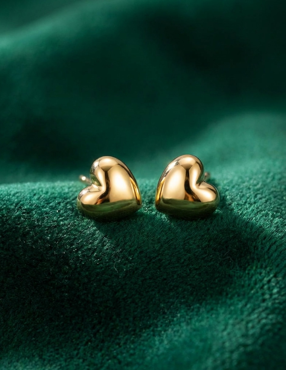 Broqueles de corazón de Oro laminado 18 K con acabado liso 3