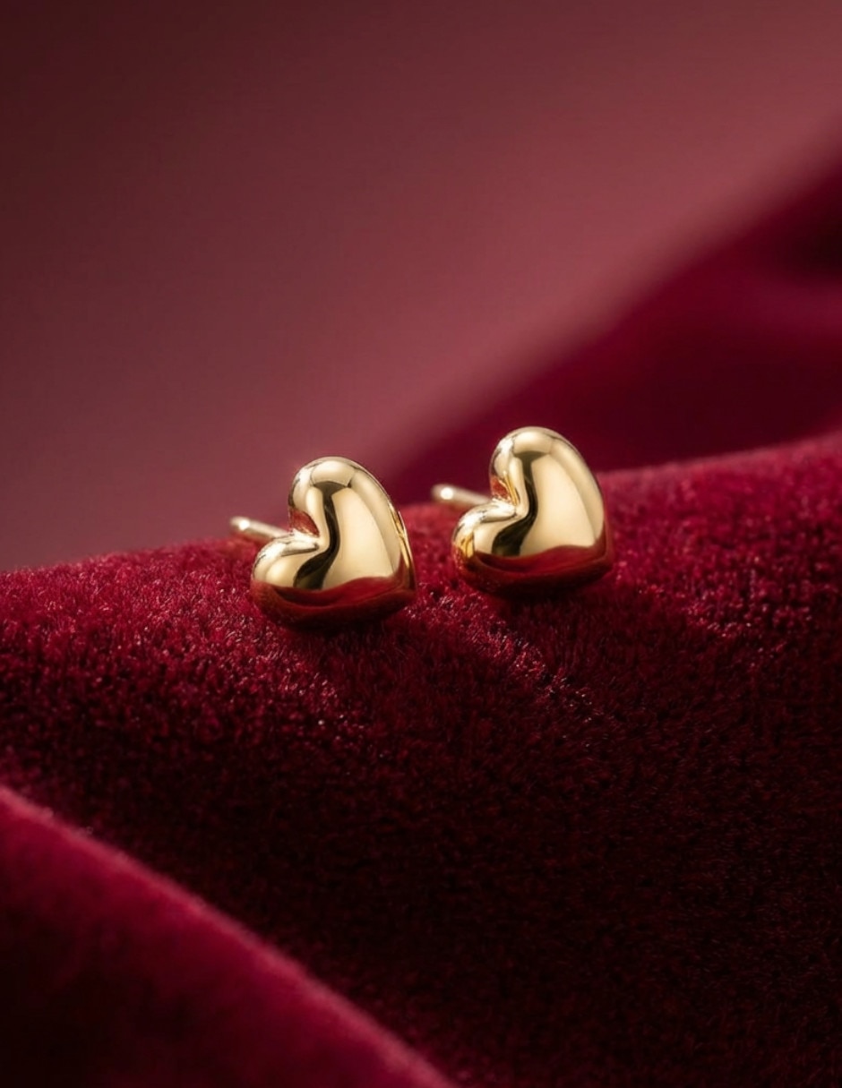 Broqueles de corazón de Oro laminado 18 K con acabado liso 5