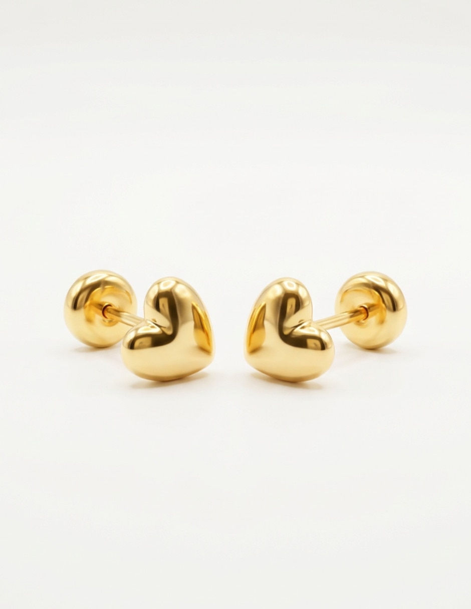 Broqueles de corazón de Oro laminado 18 K con acabado liso