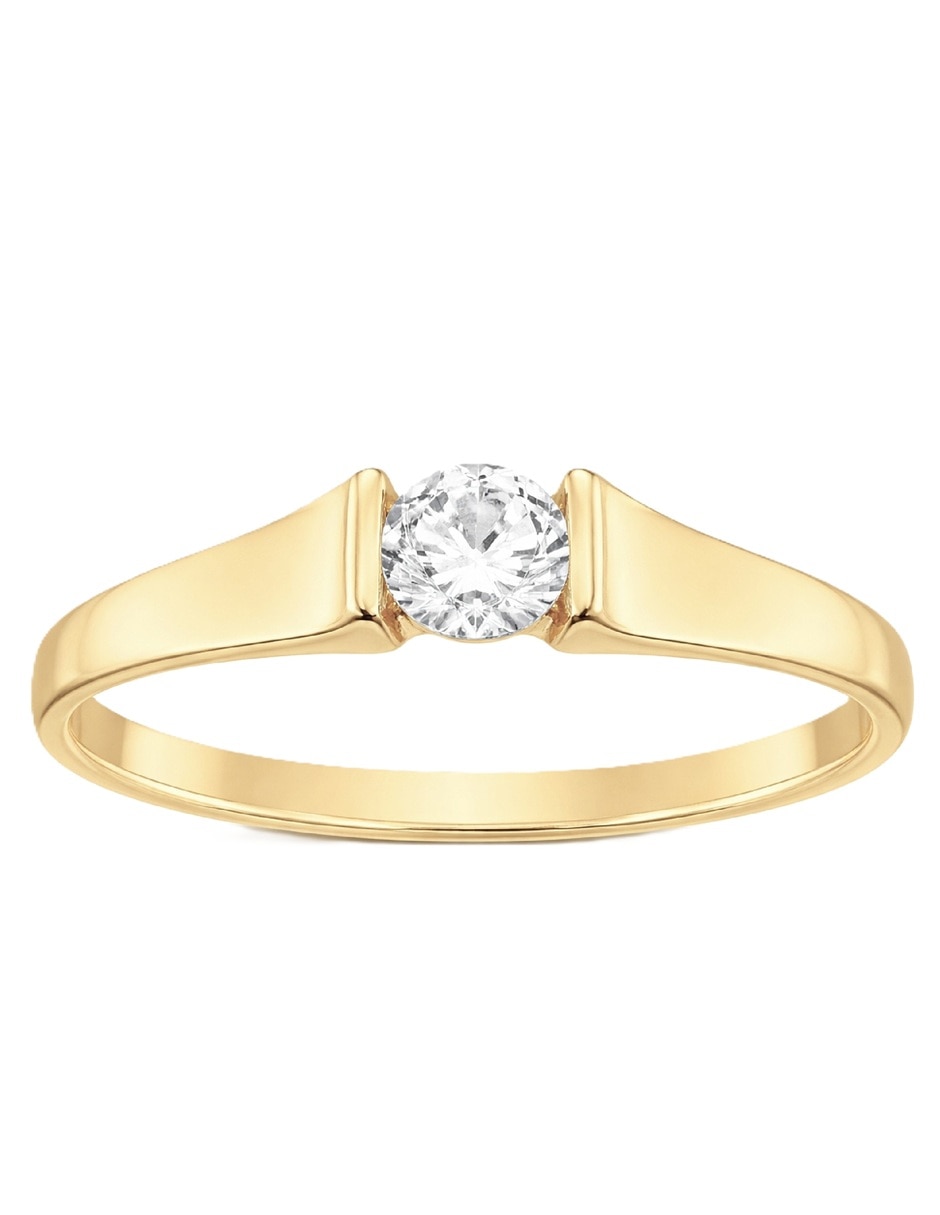 Anillo con gema 10 k de oro zirconia pulido