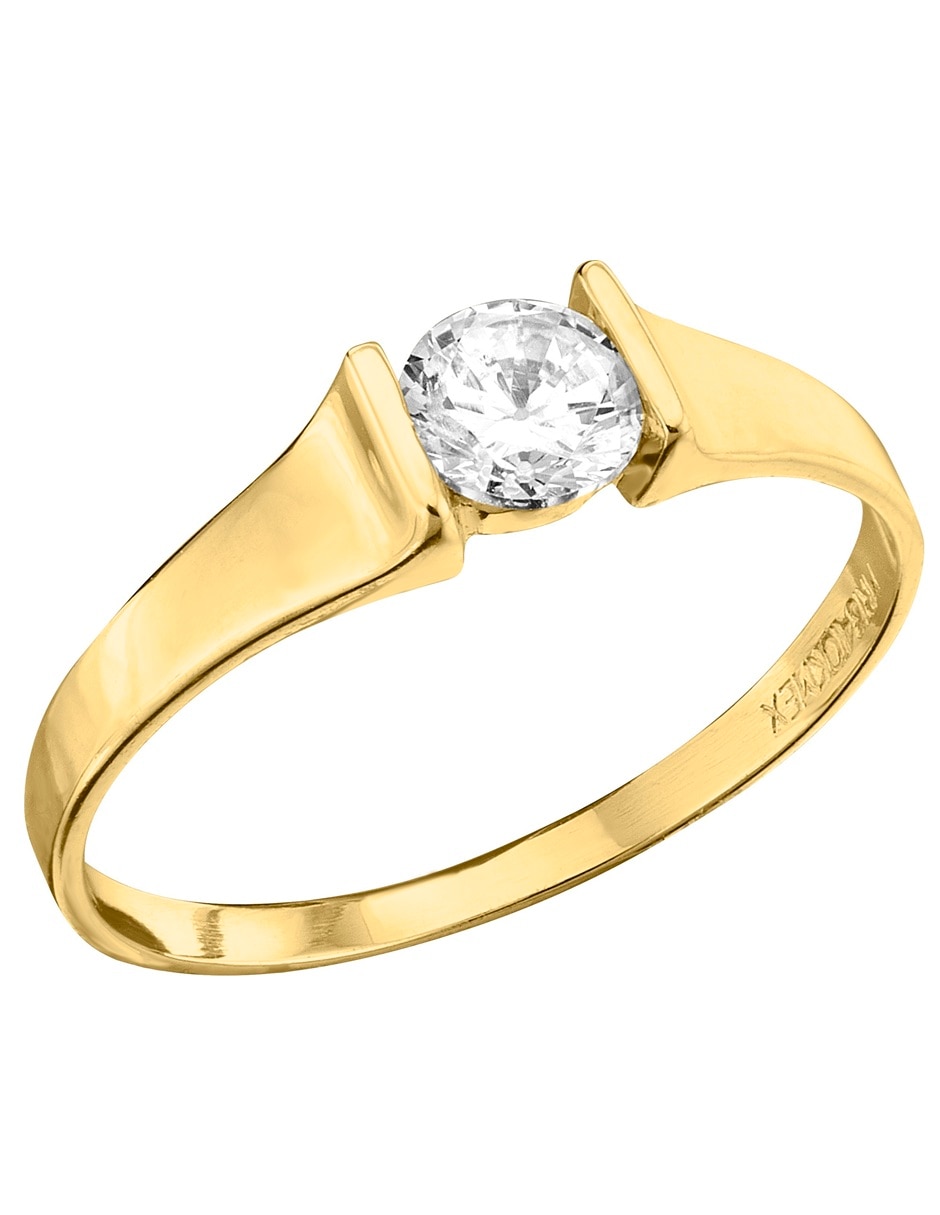 Anillo con gema 10 k de oro zirconia pulido 2
