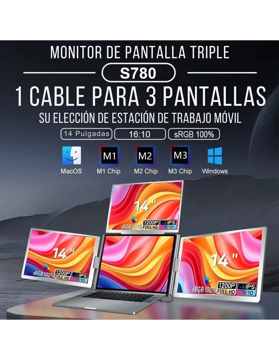 Monitor portátil IPS Full HD 14 pulgadas S780 Tripantalla