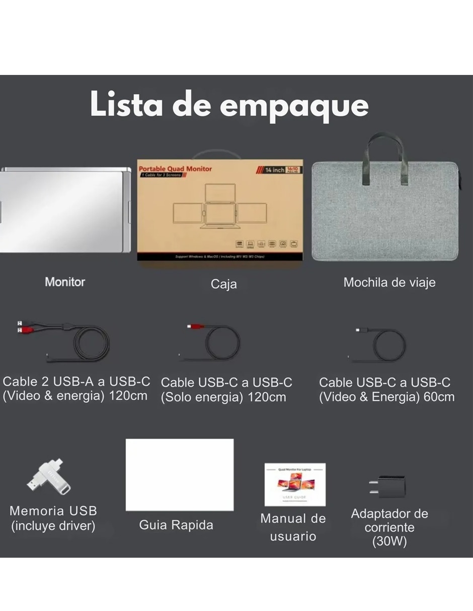Monitor portátil IPS Full HD 14 pulgadas S780 Tripantalla