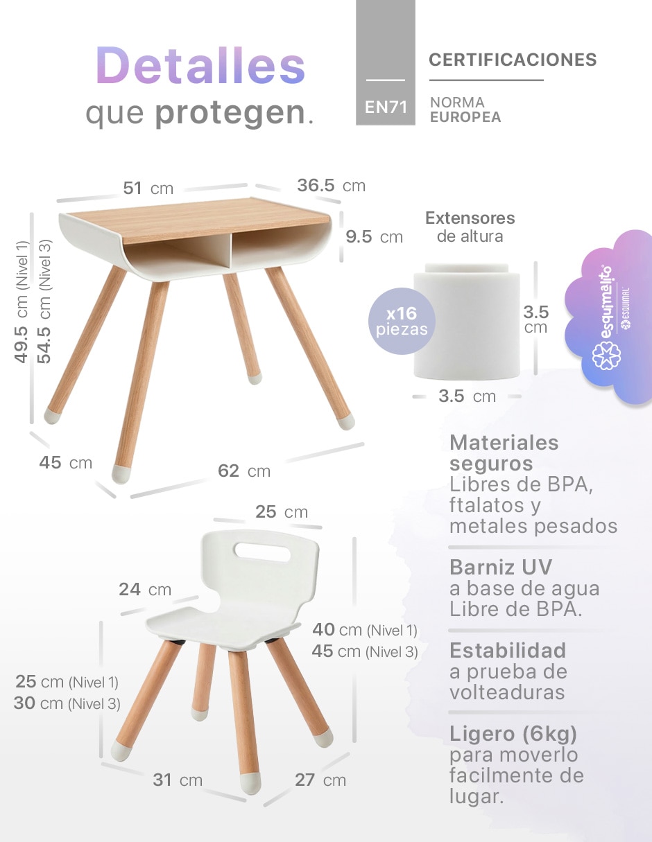 Set de mesa infantil con silla para actividades Infantil 7