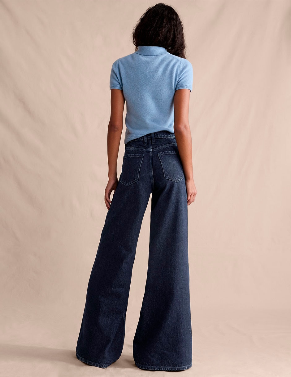 Jeans regular acampanado media cintura para mujer