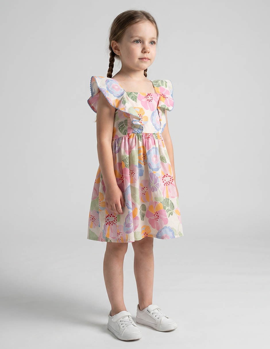 Vestido manga volantes para niña