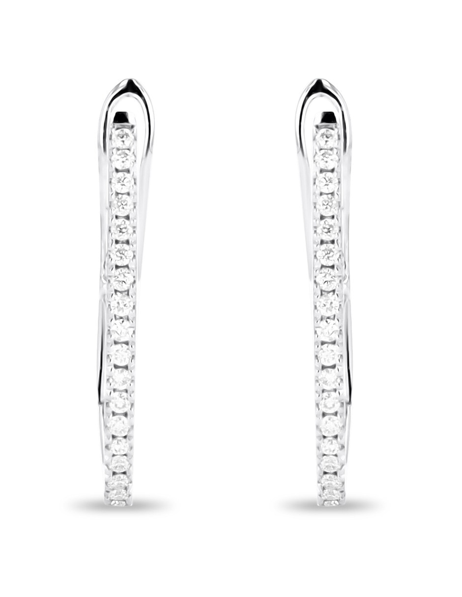 Arracadas de oro blanco 14 K con acabado brillante diamante Arracadas de oro blanco 14 K con acabado brillante diamante
