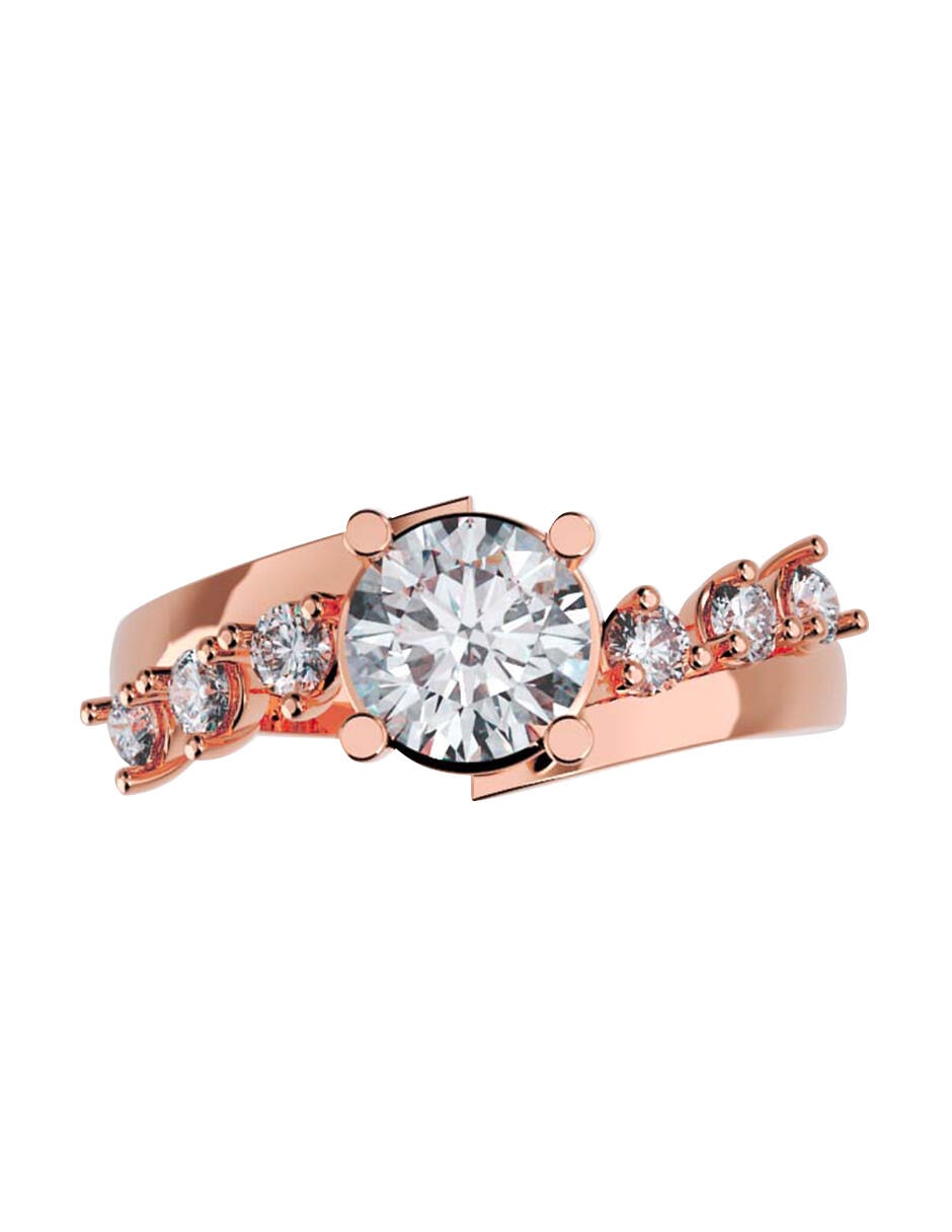 Anillo de compromiso de oro rosa 14 K diamante de laboratorio