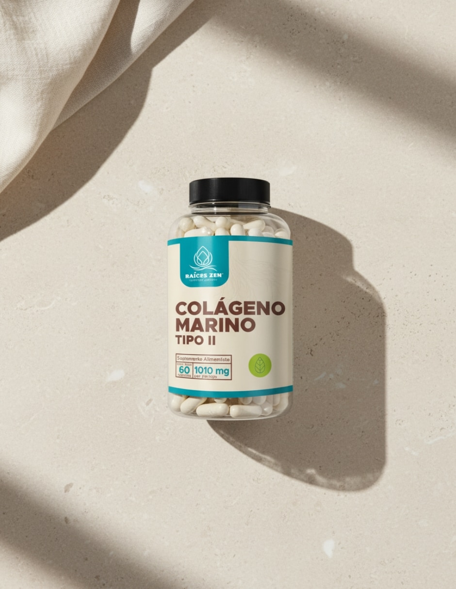 Colágeno Hidrolizado Marino Tipo II Raíces Zen 60 Cápsulas RAÍCES ZEN con Colágeno Hidrolizado tipo II sabor Sin sabor de