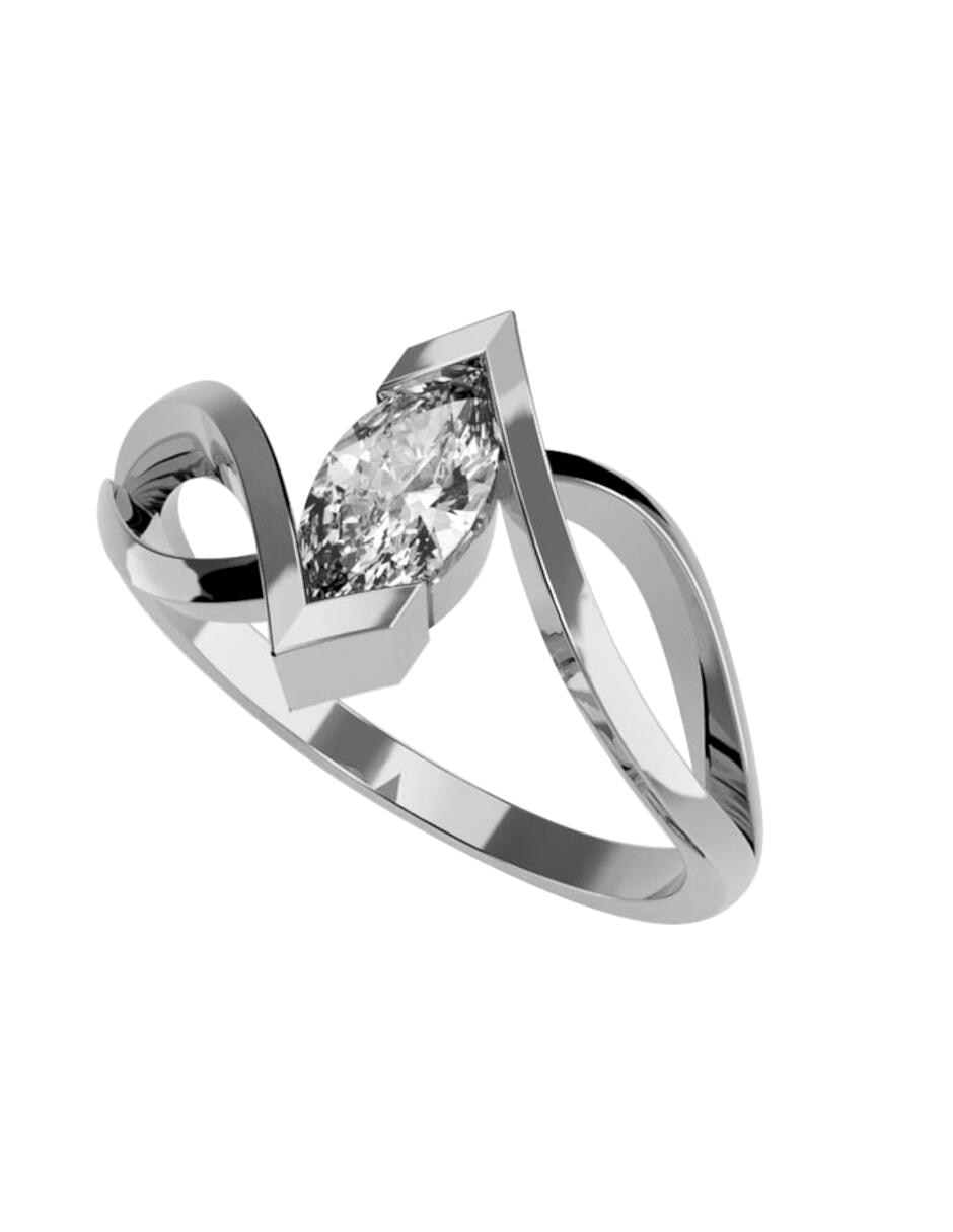 Anillo de compromiso de oro blanco 10 K diamante 2