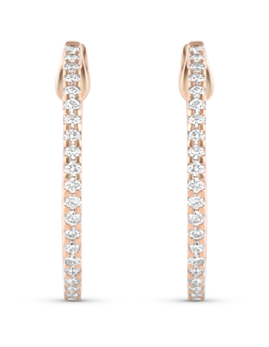 Arracadas de oro rosa 14 K con acabado brillante diamante Arracadas de oro rosa 14 K con acabado brillante diamante