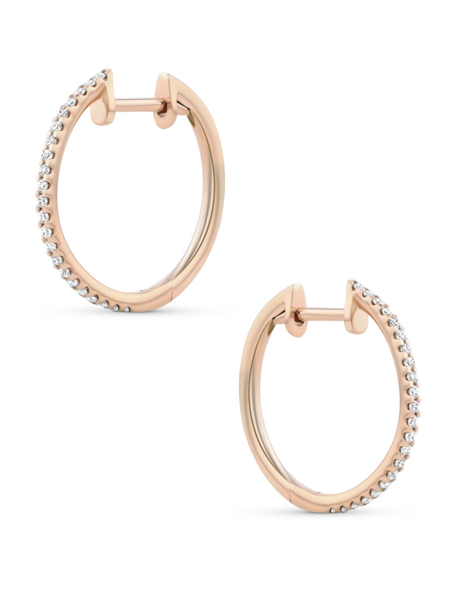 Arracadas de oro rosa 14 K con acabado brillante diamante 2